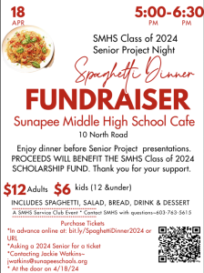 SMHS Class of 2024 Spaghetti Dinner Scholarship Fundraiser @ Sunapee Middle High School